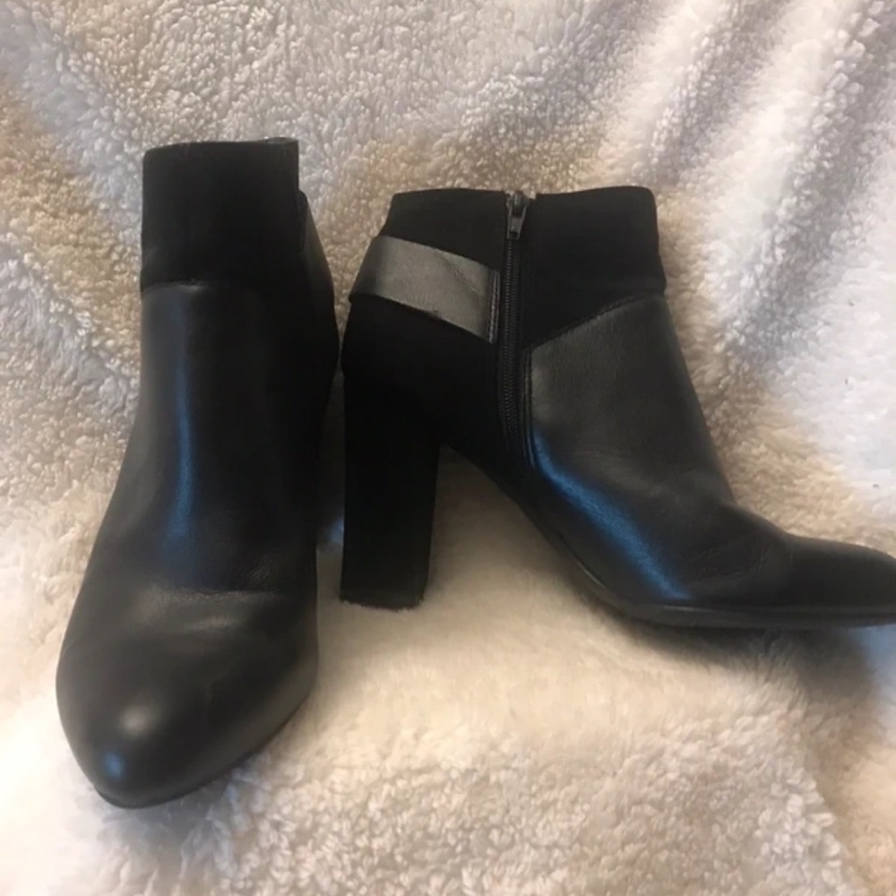 Zara Black Leather High Block Heel Ankle Boots